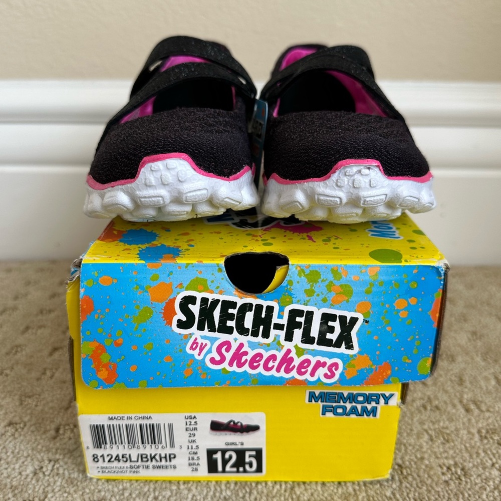 NEW IN BOX! Skechers Girls’ Flex II Softie Sweets Black/Hot Pink Sneakers, 12.5 - Picture 10 of 10
